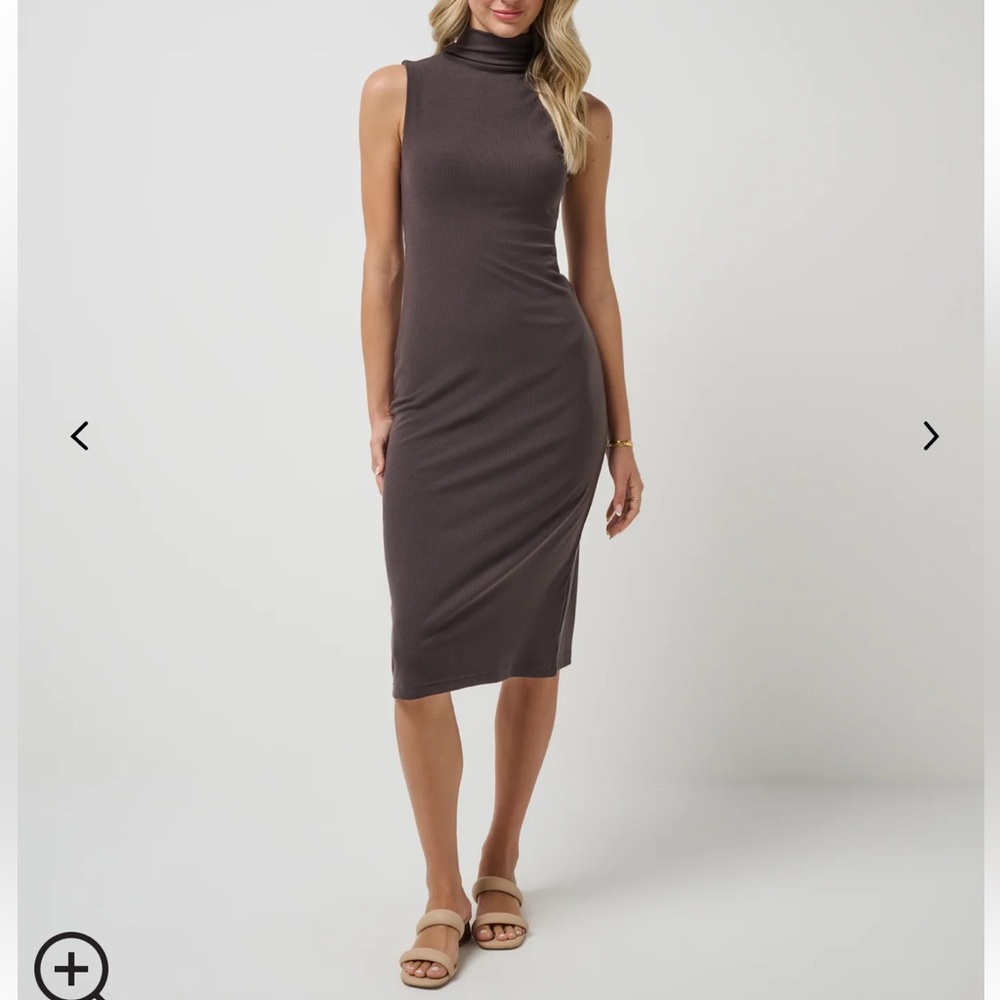 Never Worn! Travis Mathew Coffee Cloud Ribbed Mock Neck Midi Dress
